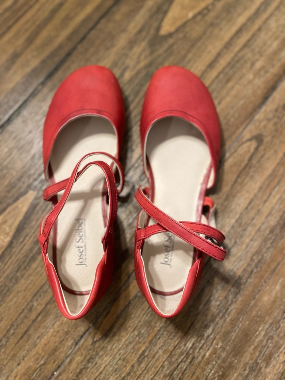 Josef Seibel Red Leather Pippa Mary Jane Shoes Size 38 US 7 Comfort Strap Flats - Picture 5 of 12